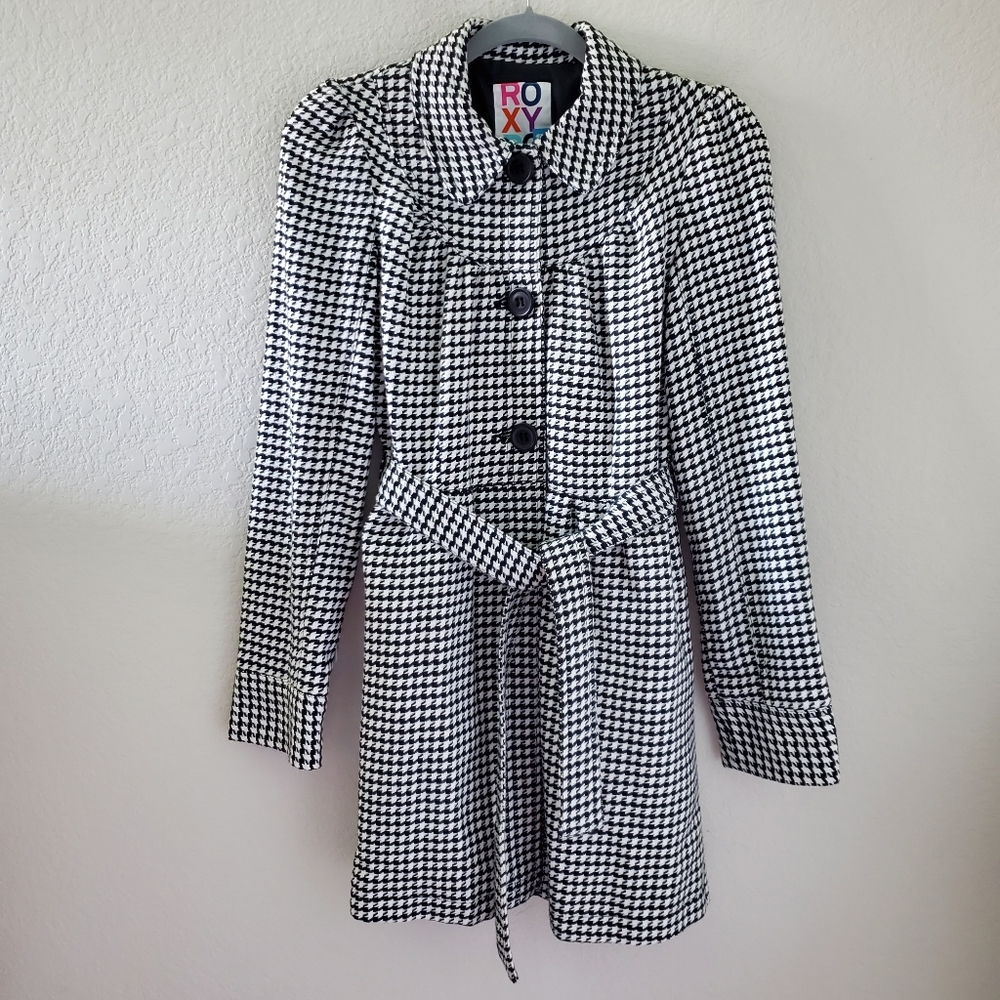 Roxy houndstooth puffsleeves belted coat - Picture 1 of 13